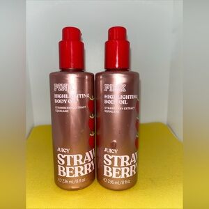 2 Victoria’s Secret PINK Juicy Strawberry Highlighting Body Oil 8oz